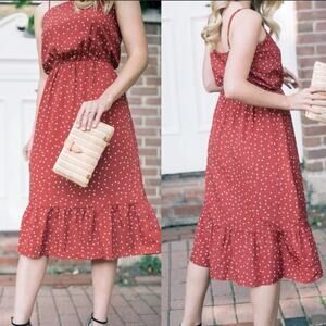 Lovers + Friends Basil Red White Mini Star Print Midi Dress